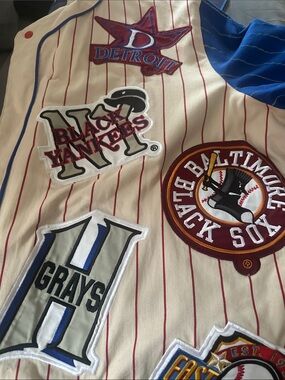 Patchwork Baseball Jersey - Cream with Blue & Red Accents by